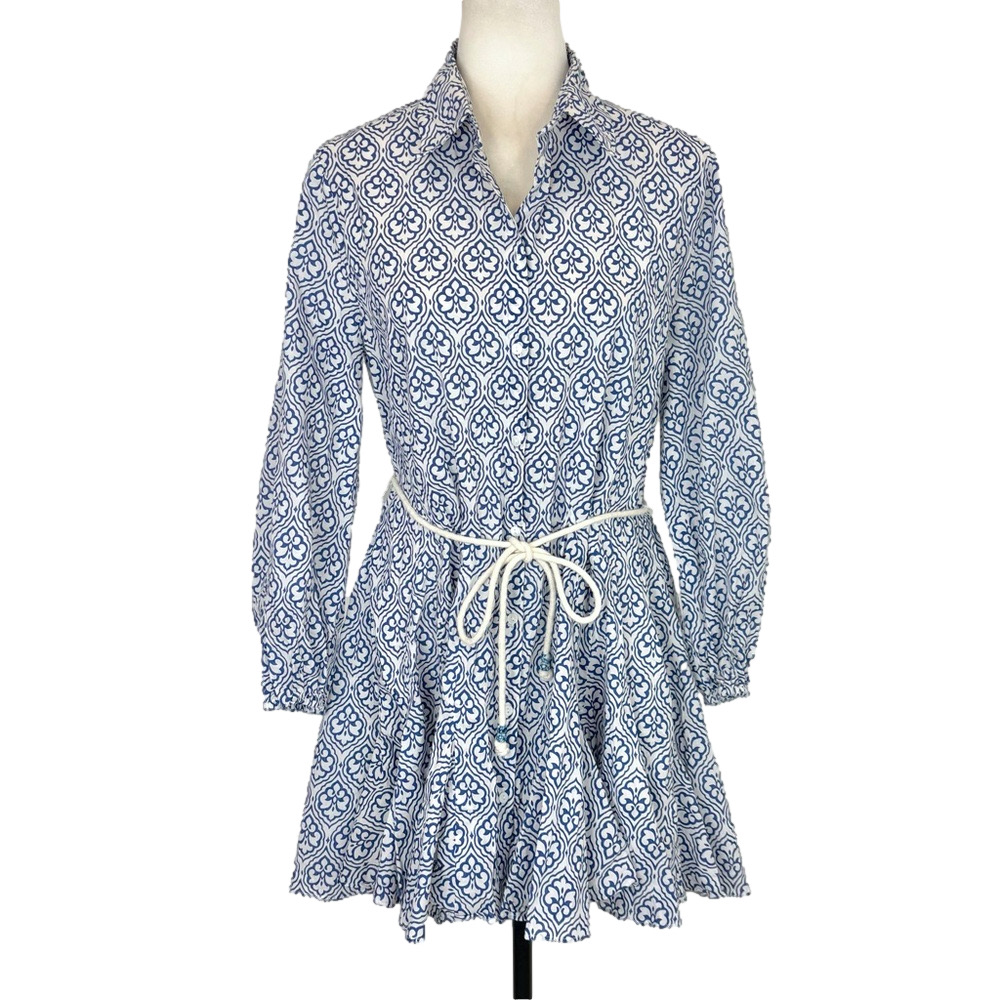 Zara blue and white belted dress